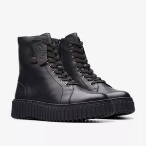 NEW! Clarks Women's Torhill Rise Black Leather Boots, 7M